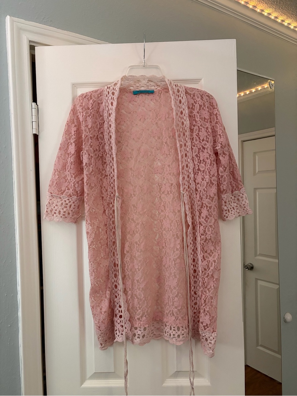 TURQUOISE HAVEN Dusty Rose Floral Lace Duster Kimono ✨